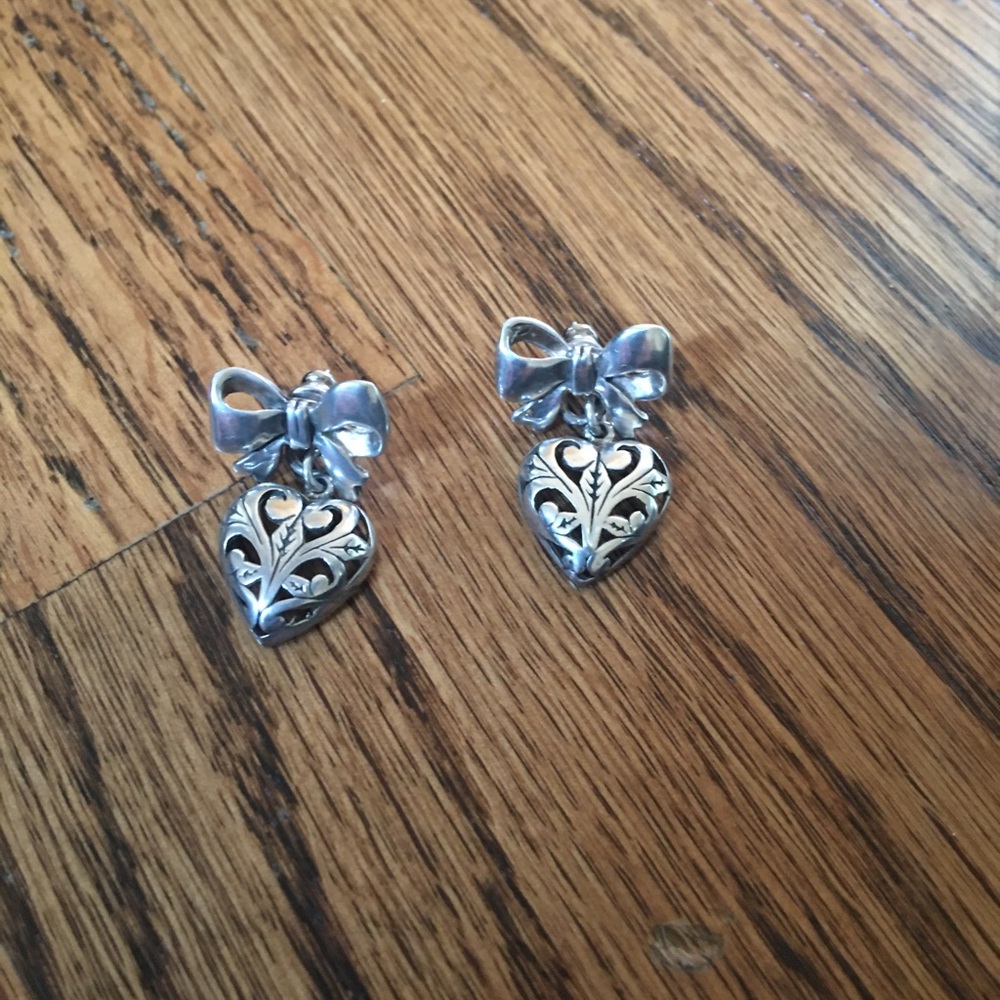 Sterling silver filigree heart and bow earrings